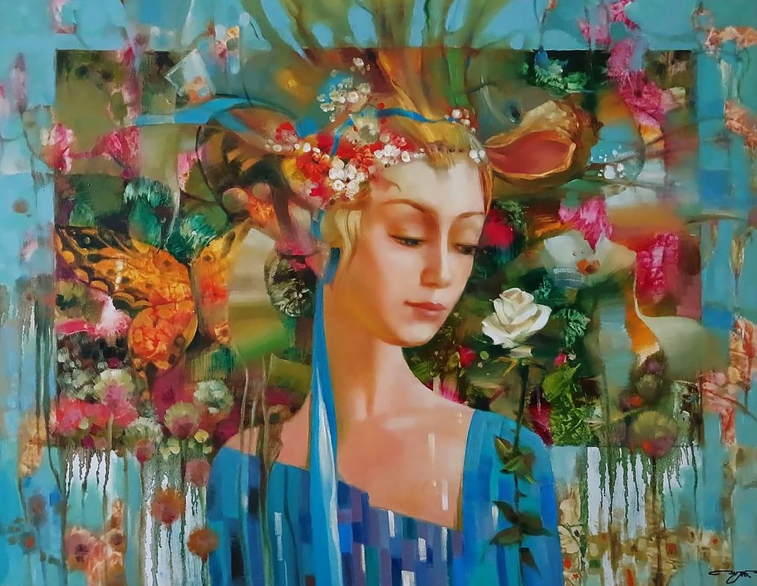 Abstract oil painting White rose Anatoly Tarabanov: Title: Abstract oil painting White rose Anatoly Tarabanov Description: №Tar 377 The painting titled "White Rose" is a mesmerizing composition that blends portraiture, nature, and abstract elemen