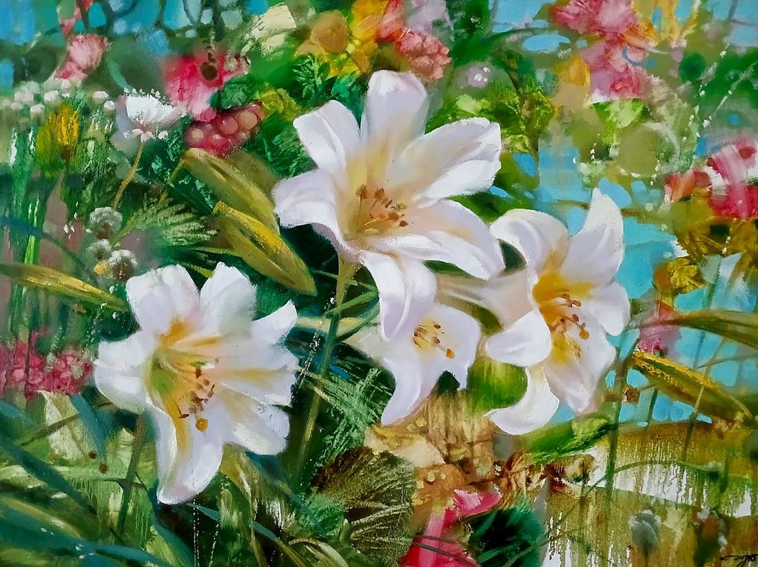 Abstract oil painting Summer flowers Anatoly Tarabanov: Title: Abstract oil painting Summer flowers Anatoly Tarabanov Description: №Tar 382 The oil painting "Summer Flowers" is a vivid and lively composition that captures the beauty of blooming natur