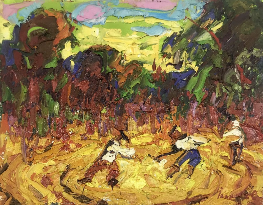 Oil painting Stubble Kalenyuk Alex: Title: Oil painting Stubble Kalenyuk Alex Description: №Kalen 721AAA *** ABOUT THIS PAINTING *** * TITLE: "Stubble" * ARTIST: Kalenyuk Alex * SIZE: 20x25 cm/'7.87x9.84 inches' * MEDIUM: oil, can