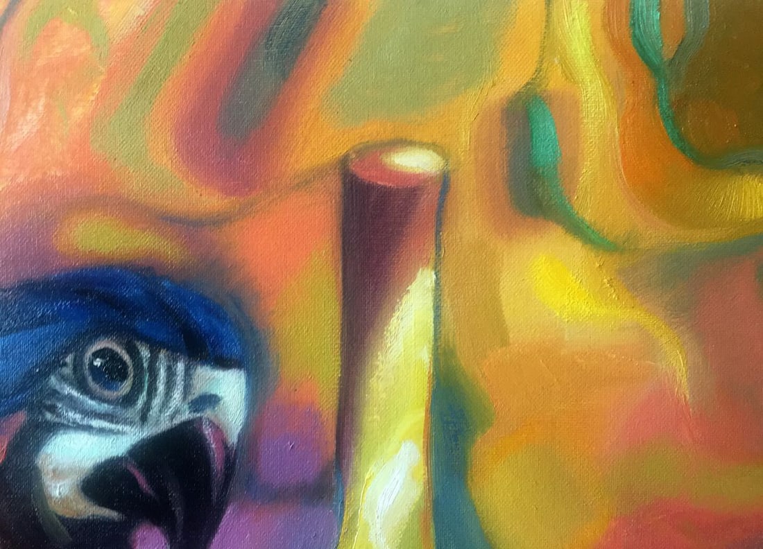 Abstract oil painting Still life with a parrot Anatoly Borisovich Tarabanov - 3