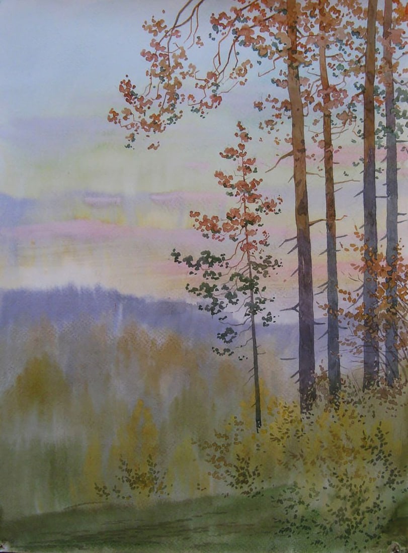 Watercolor painting Evening forest Valery Savenets (1 of 6)