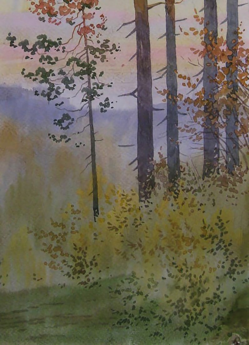 Watercolor painting Evening forest Valery Savenets - 2