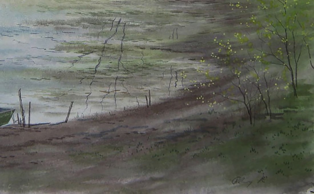 Watercolor painting Old boat by the river Valery Savenets - 2