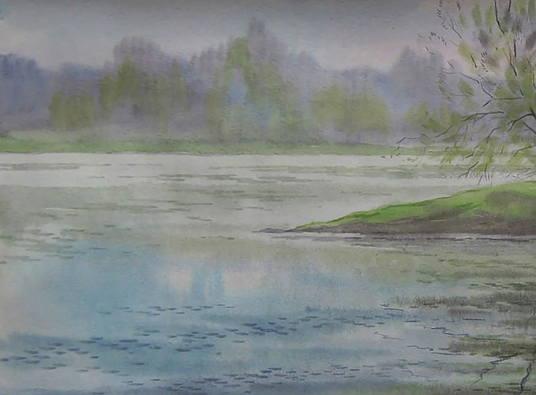 Watercolor painting Old boat by the river Valery Savenets - 4