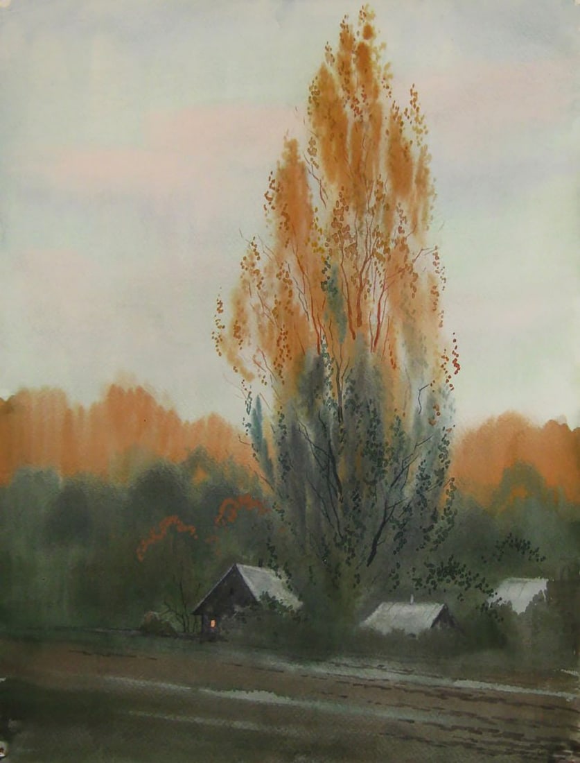 Watercolor painting Evening houses Valery Savenets (1 of 6)