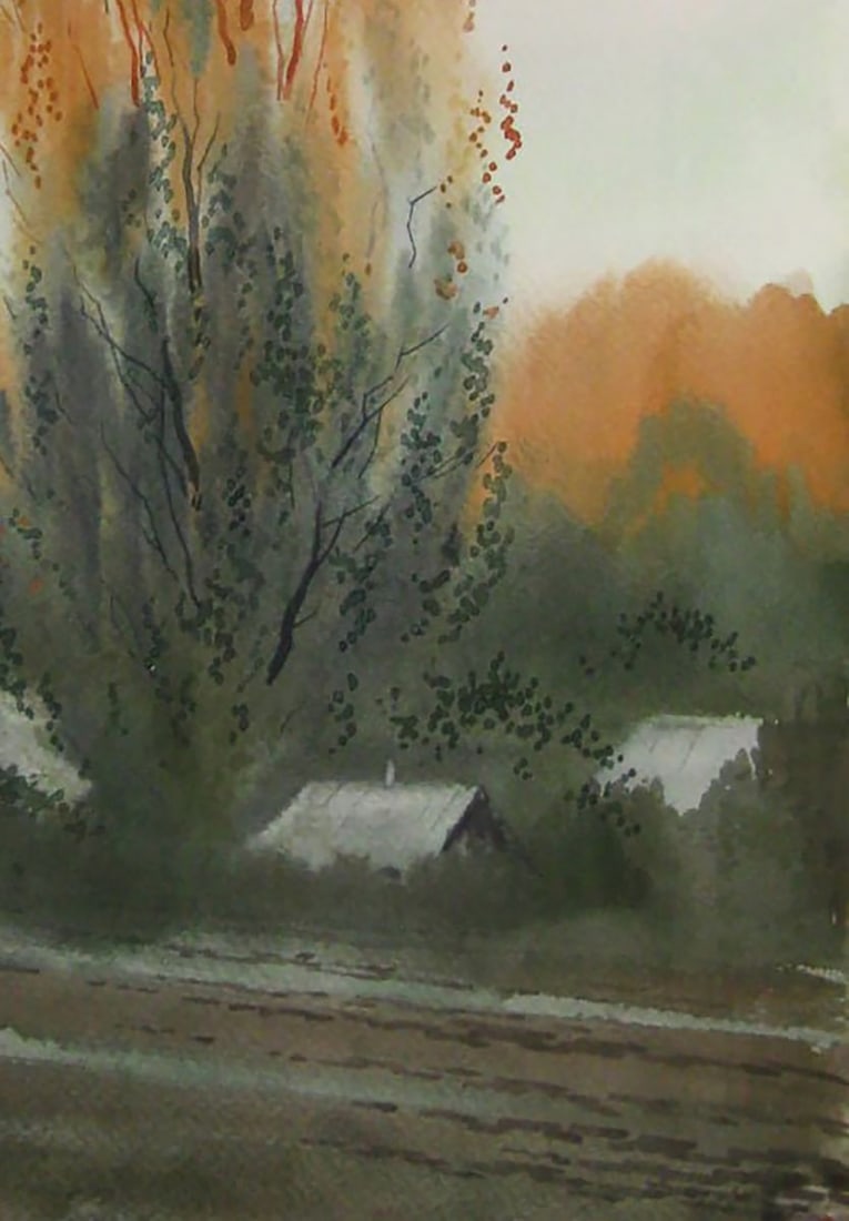 Watercolor painting Evening houses Valery Savenets - 2