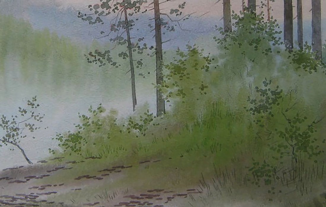 Watercolor painting Morning on the river Valery Savenets - 2