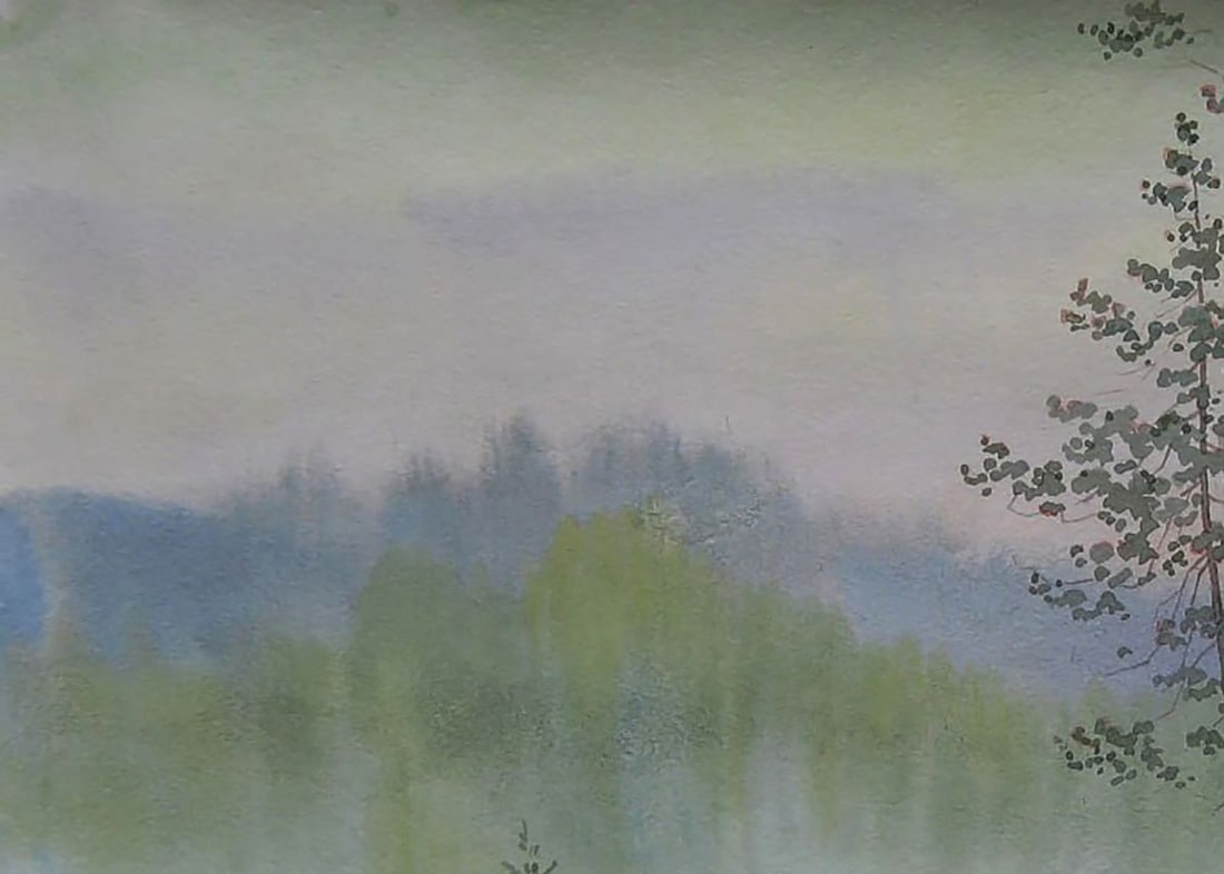 Watercolor painting Morning on the river Valery Savenets - 4