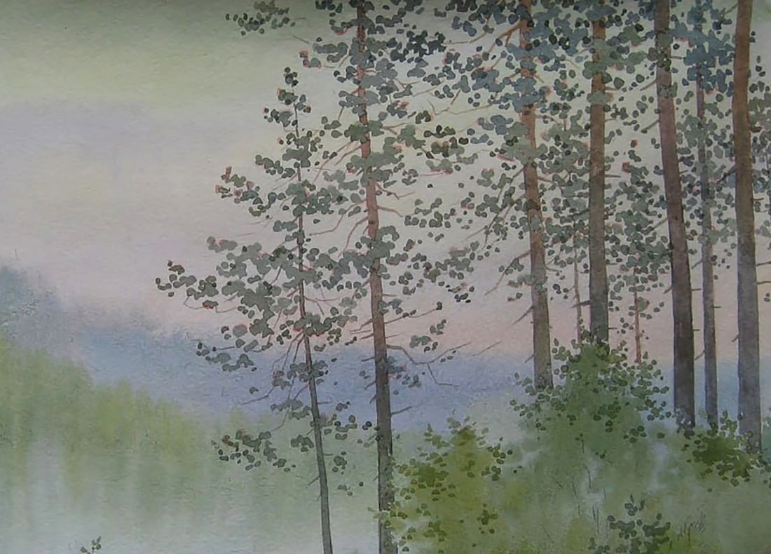 Watercolor painting Morning on the river Valery Savenets - 5