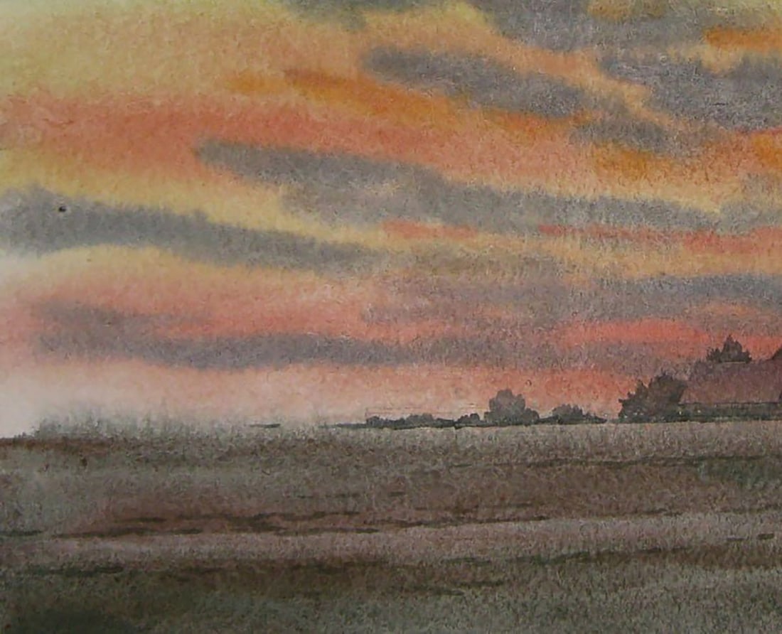 Watercolor painting Summer orange sunset Valery Savenets - 3