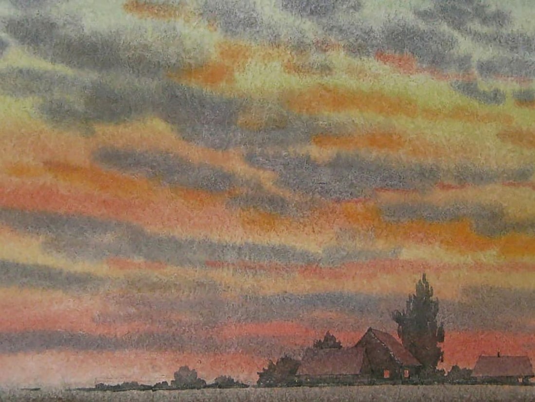 Watercolor painting Summer orange sunset Valery Savenets - 6