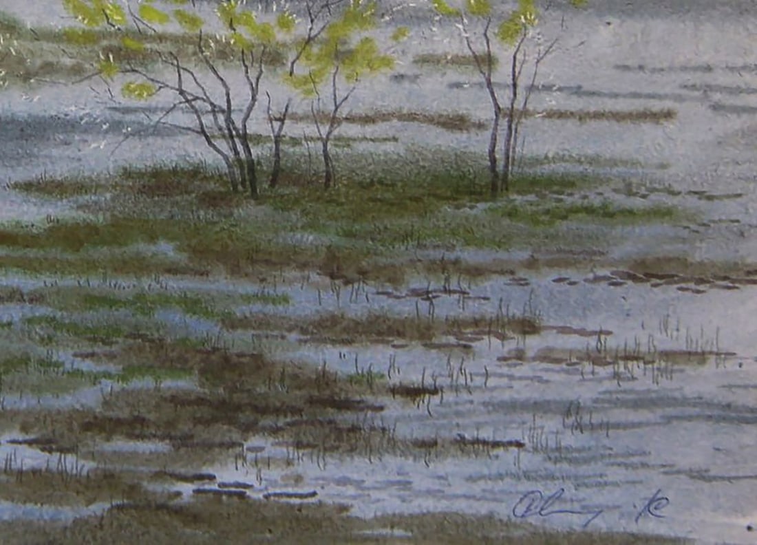 Watercolor painting The river rose in the field Valery Savenets - 2