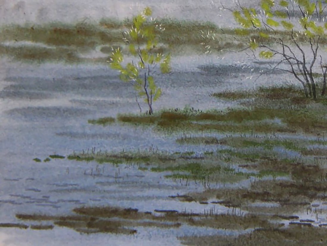 Watercolor painting The river rose in the field Valery Savenets - 3