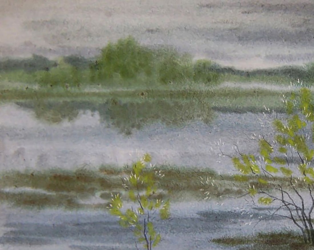 Watercolor painting The river rose in the field Valery Savenets - 4
