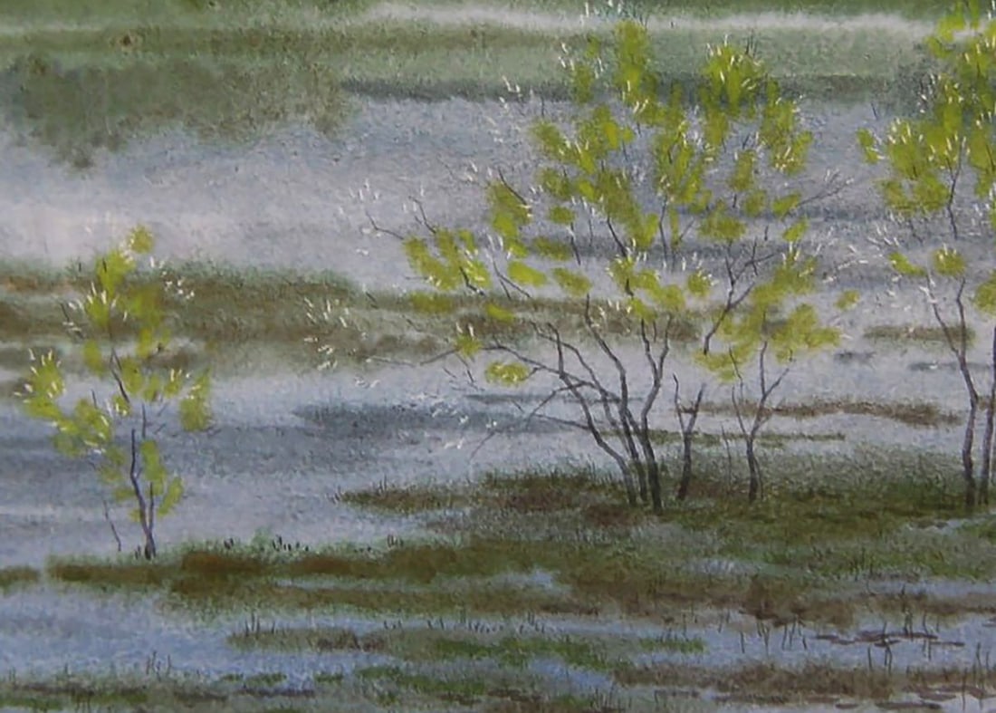 Watercolor painting The river rose in the field Valery Savenets - 6