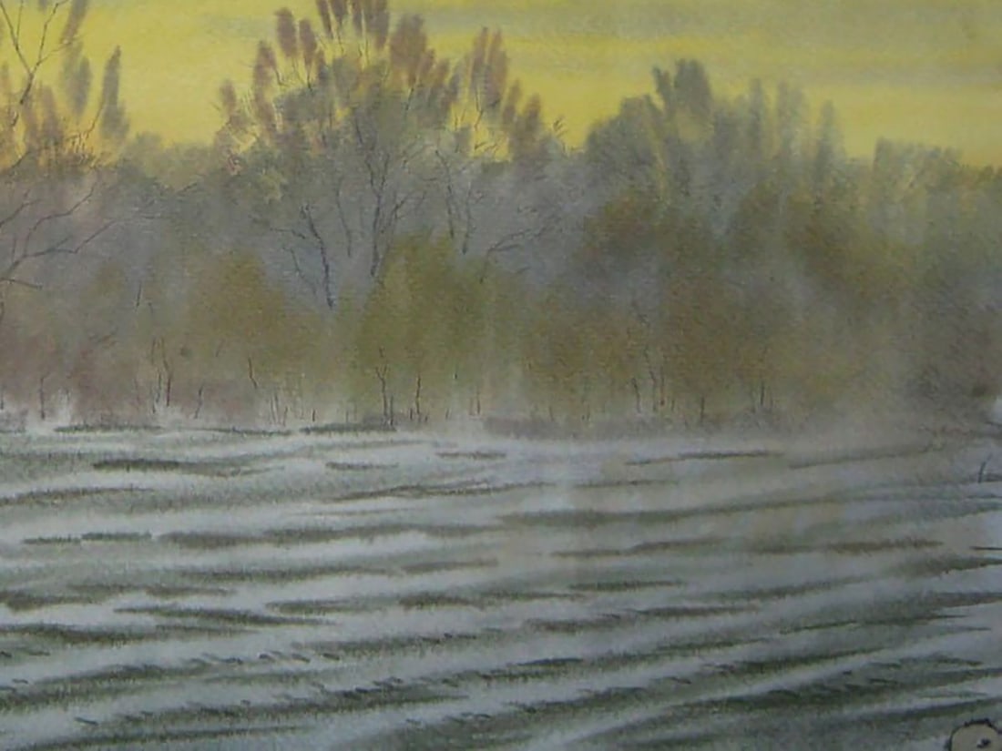 Watercolor painting The field was covered with snow Valery Savenets - 2