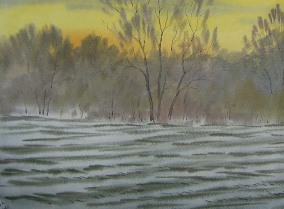 Watercolor painting The field was covered with snow Valery Savenets - 3