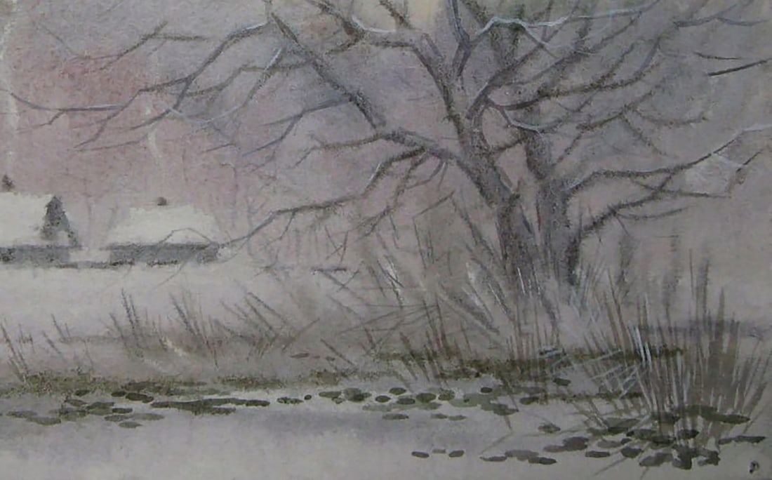 Watercolor painting Winter village Valery Savenets - 2