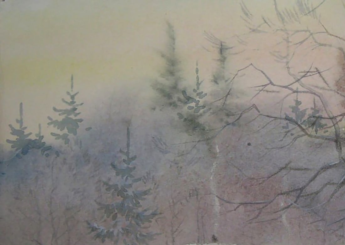 Watercolor painting Winter village Valery Savenets - 4