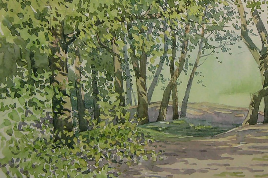 Watercolor painting In the green forest Valery Savenets - 3