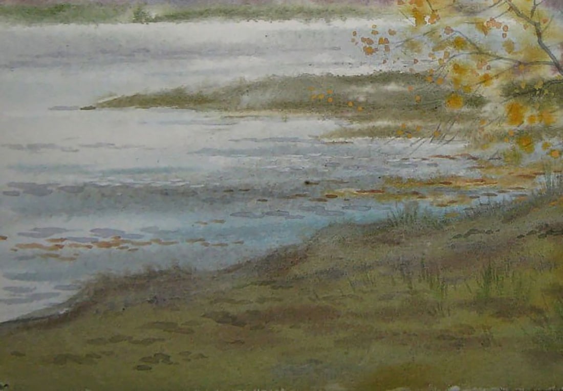 Watercolor painting Autumn shore river Valery Savenets - 3