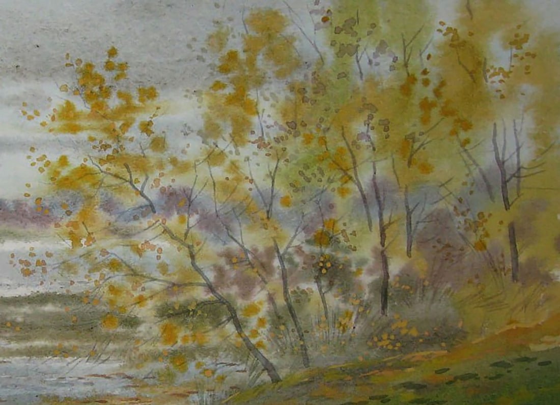 Watercolor painting Autumn shore river Valery Savenets - 5