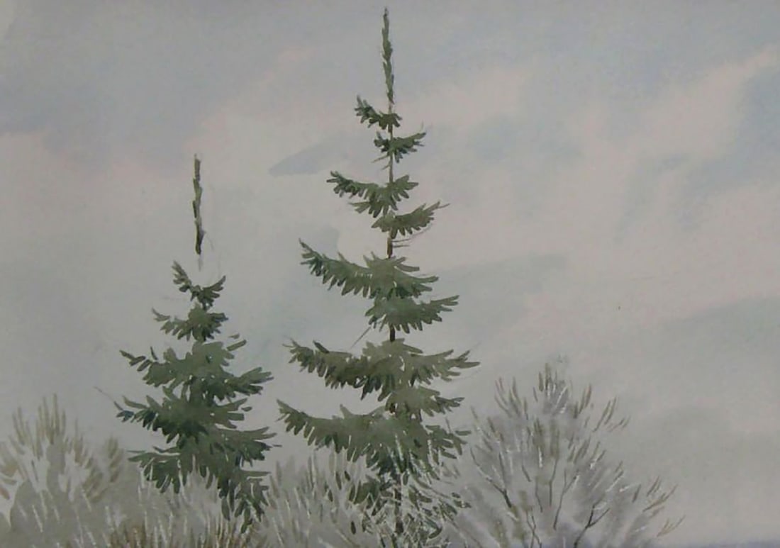 Watercolor painting Winter fog in the forest Valery Savenets - 4