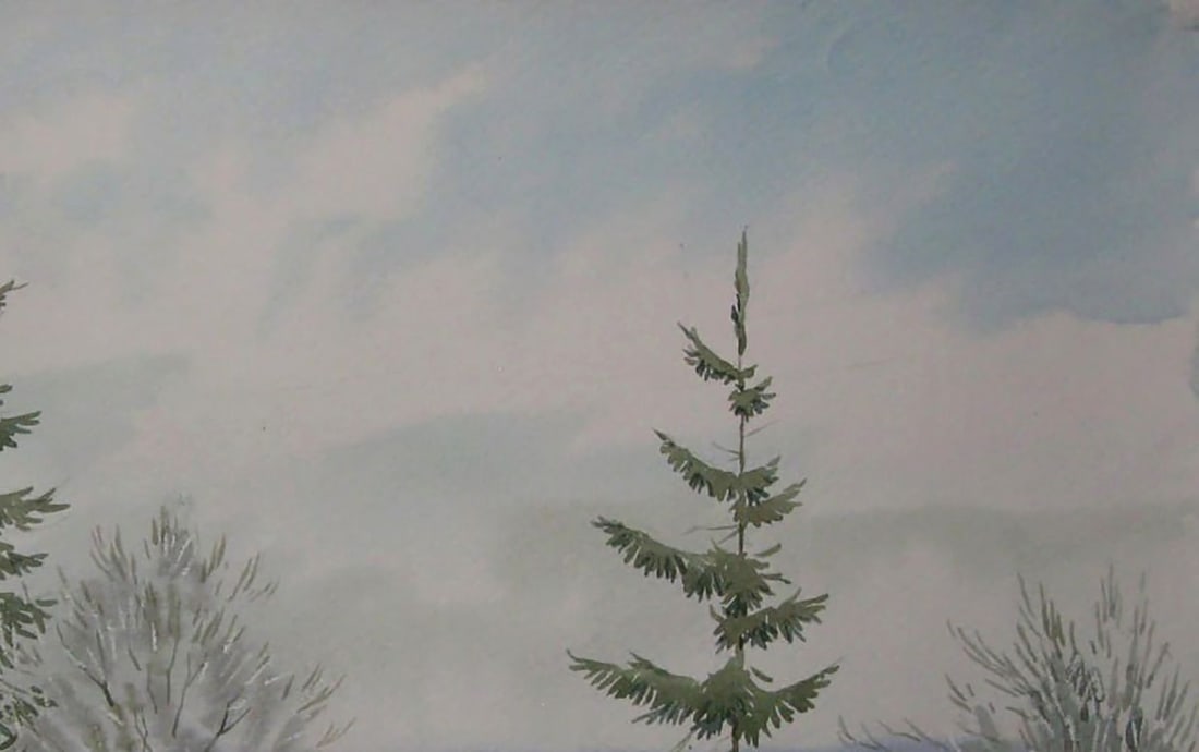 Watercolor painting Winter fog in the forest Valery Savenets - 5