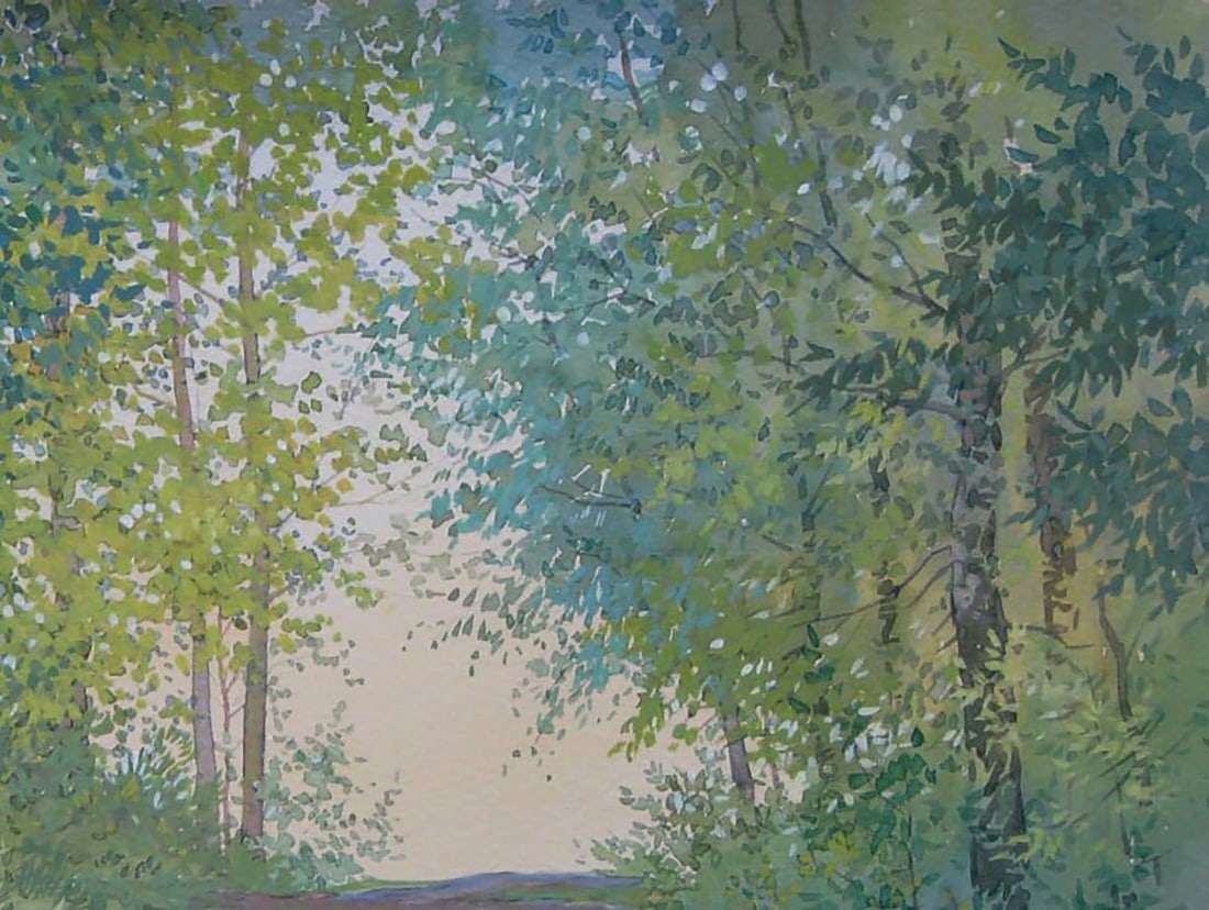 Watercolor painting Path in the summer forest Valery Savenets - 5