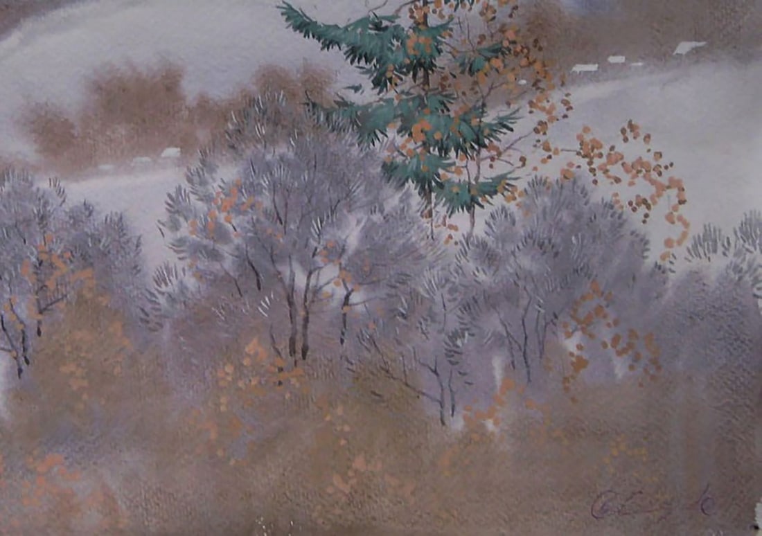 Watercolor painting Winter hills Valery Savenets - 2