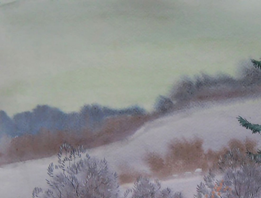 Watercolor painting Winter hills Valery Savenets - 4