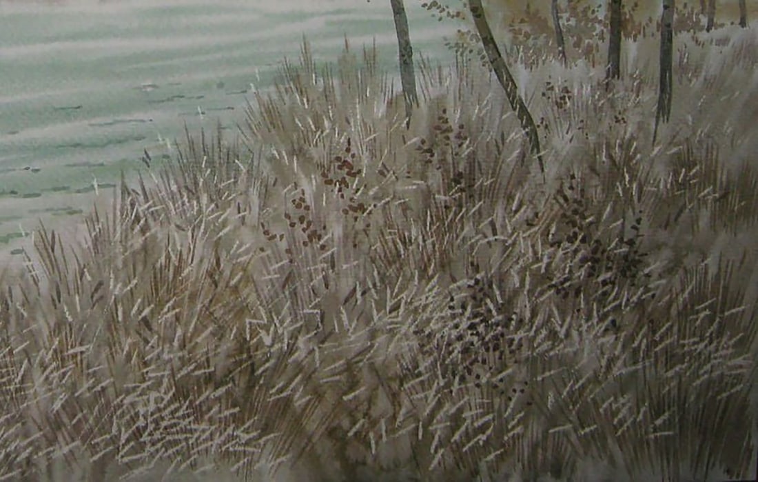 Watercolor painting Autumn mood by the river Valery Savenets - 2