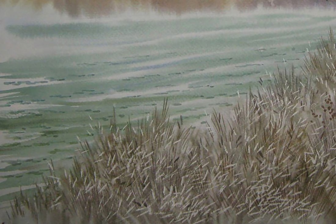 Watercolor painting Autumn mood by the river Valery Savenets - 3