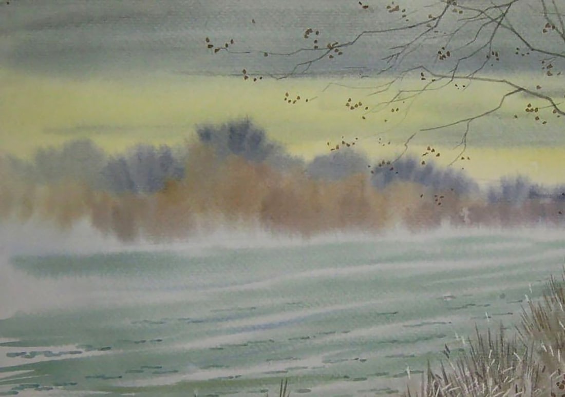 Watercolor painting Autumn mood by the river Valery Savenets - 4