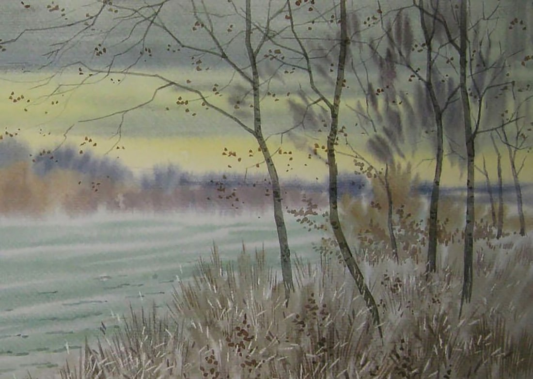 Watercolor painting Autumn mood by the river Valery Savenets - 5