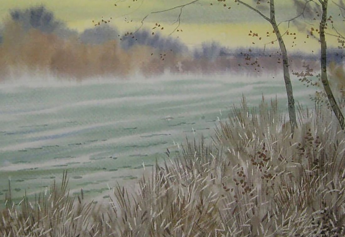 Watercolor painting Autumn mood by the river Valery Savenets - 6