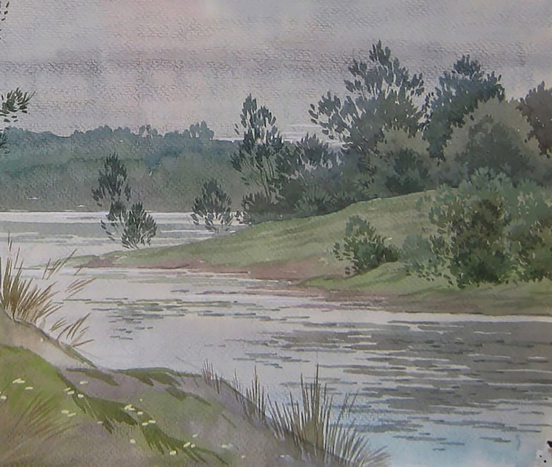 Watercolor painting Winding Summer River Valery Savenets - 2