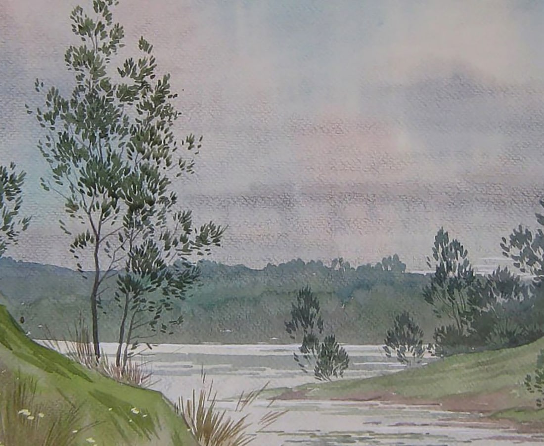 Watercolor painting Winding Summer River Valery Savenets - 6