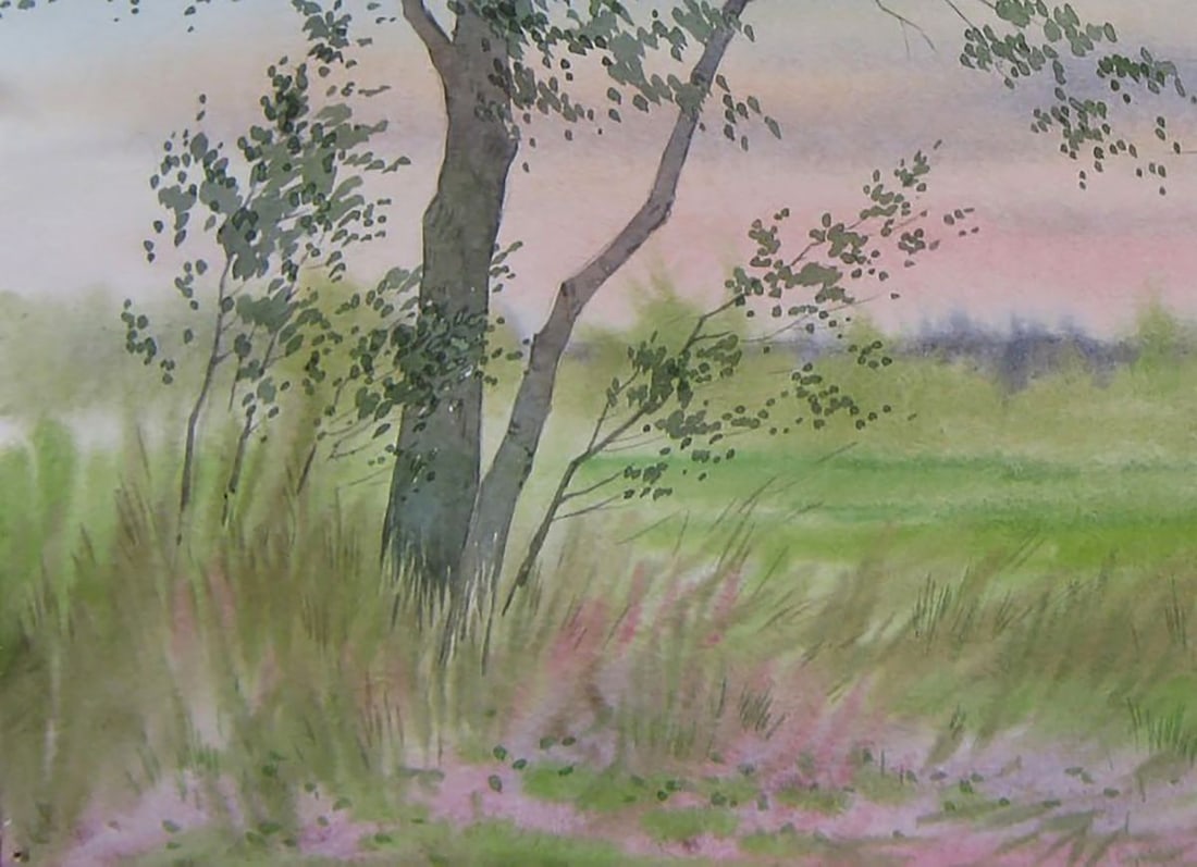 Watercolor painting Pink sunset in the field Valery Savenets - 3