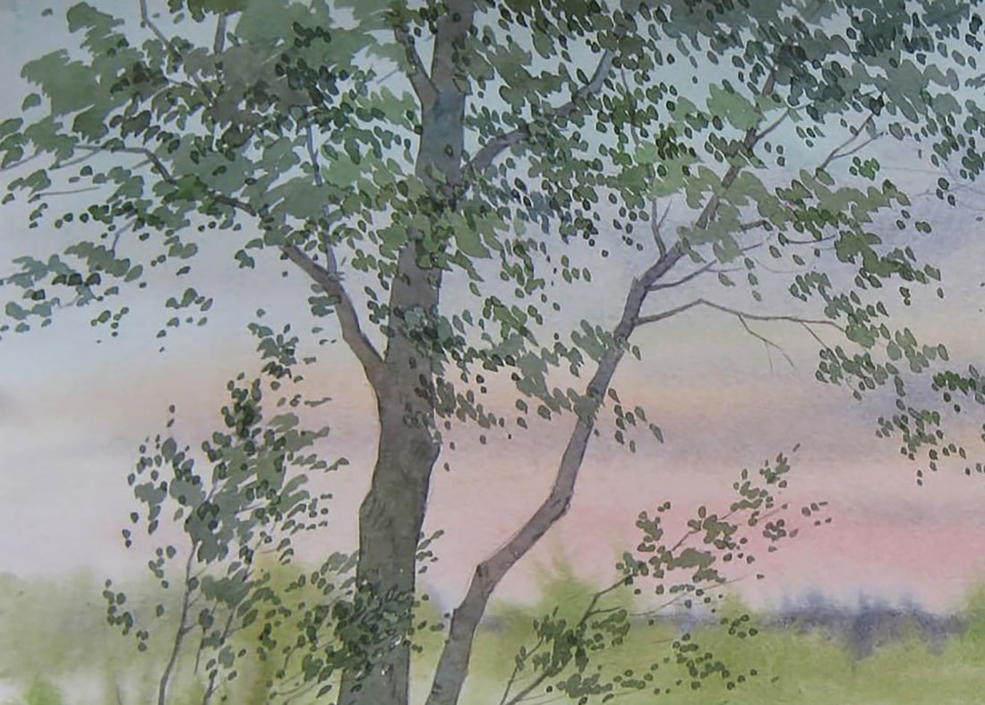 Watercolor painting Pink sunset in the field Valery Savenets - 4