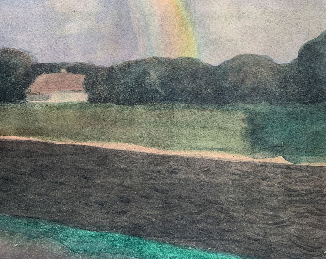 Watercolor painting Rainbow over the village Ivan Tsyupka - 3