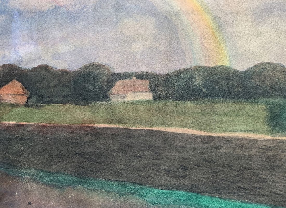 Watercolor painting Rainbow over the village Ivan Tsyupka - 5