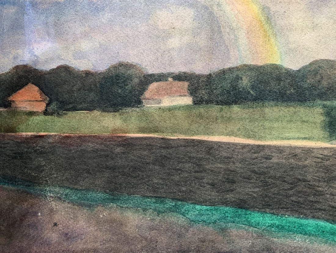 Watercolor painting Rainbow over the village Ivan Tsyupka - 7