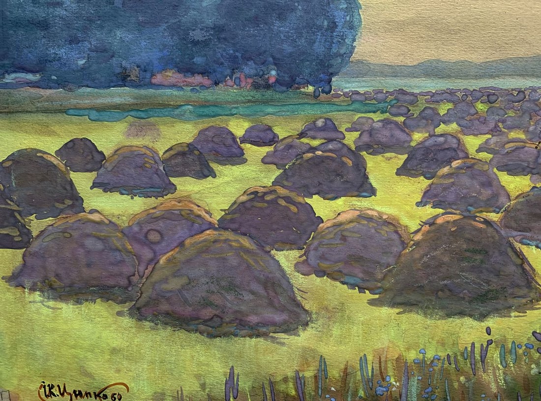 Watercolor painting Haystacks in the field Ivan Tsyupka - 2