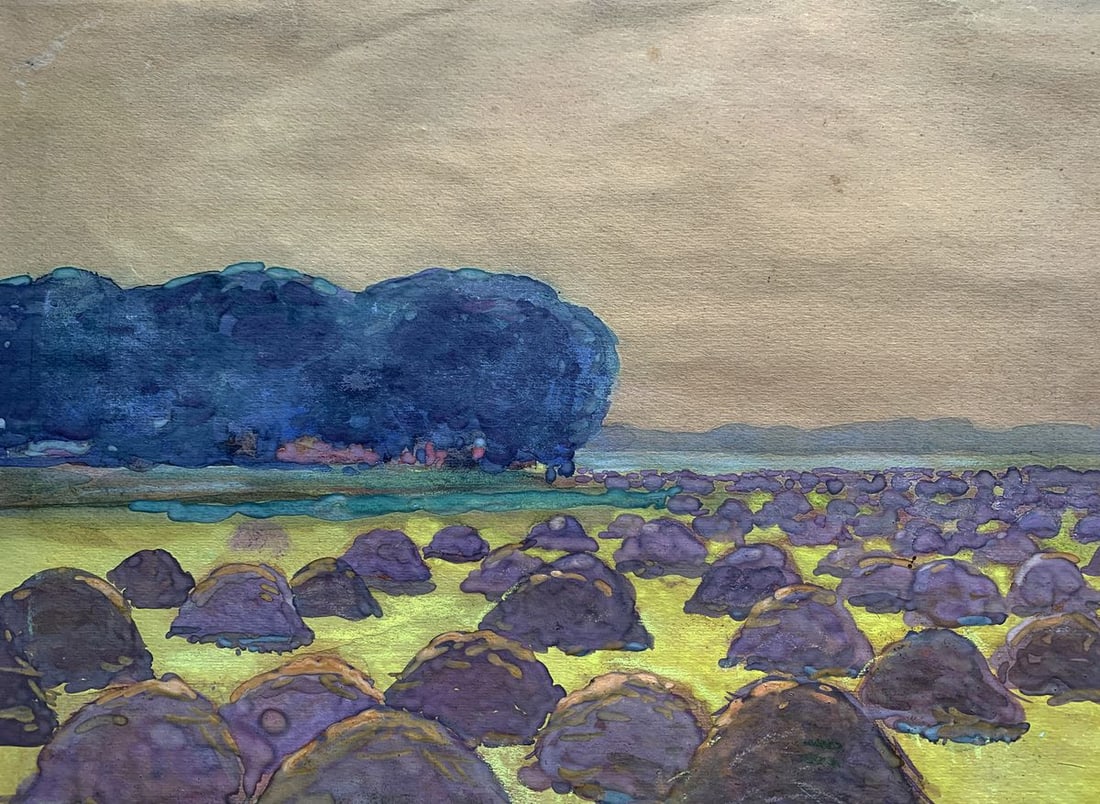 Watercolor painting Haystacks in the field Ivan Tsyupka - 3