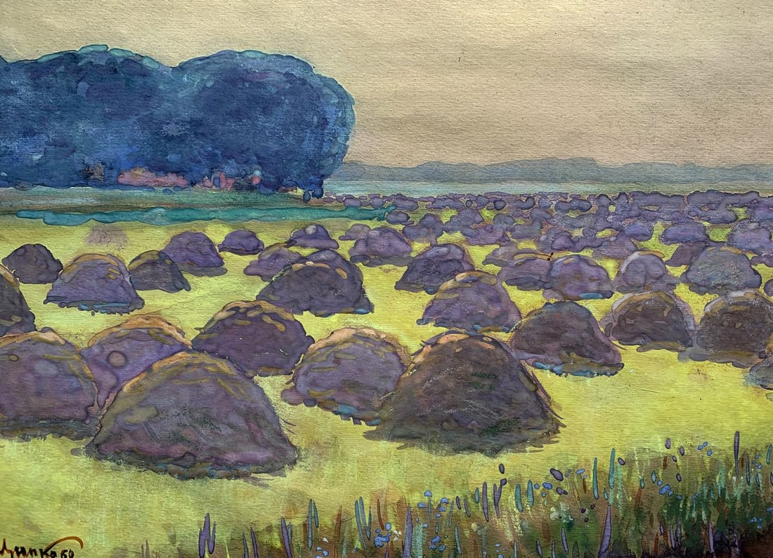 Watercolor painting Haystacks in the field Ivan Tsyupka - 4