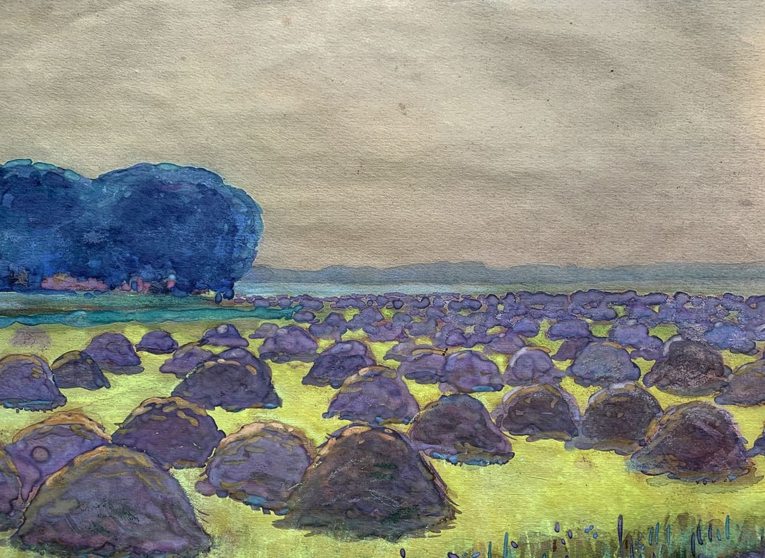 Watercolor painting Haystacks in the field Ivan Tsyupka - 5