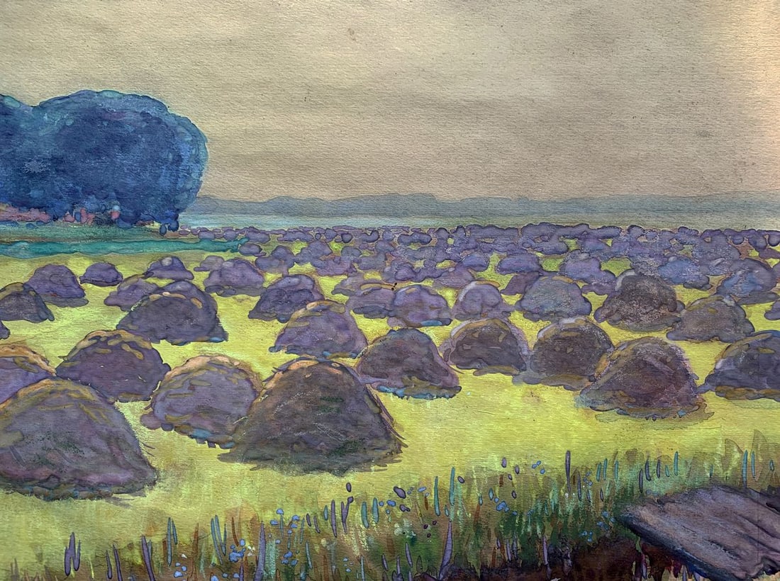 Watercolor painting Haystacks in the field Ivan Tsyupka - 6