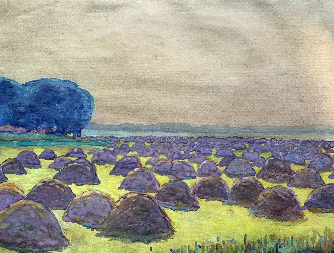 Watercolor painting Haystacks in the field Ivan Tsyupka - 7