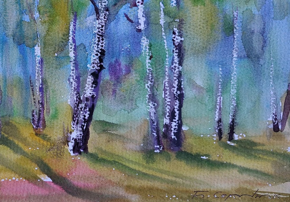 Watercolor painting Spring in the birches Boris Serdyuk - 7